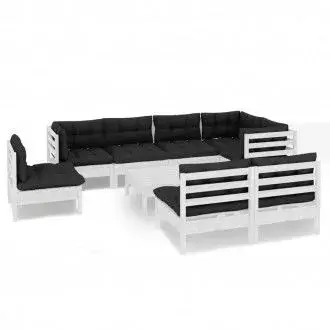 VIDAXL 3096473 conjunto de muebles con cojines fabricado en madera para jardín en color blanco vida xl - 1
