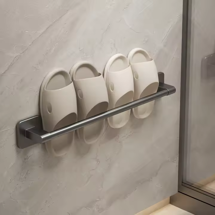 Rack De Baño Para Pantuflas Y Toallas De Tipo Parche Barra Para Pantuflas Y Toallas Almacenamiento Espacioso Detrás De La Puerta - 1