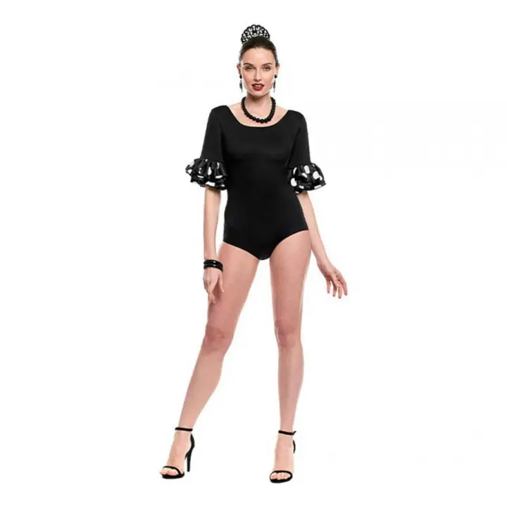 Partilandia Body o maillot Sevillana con Volante Lunar negro y blanco para mujer - 1