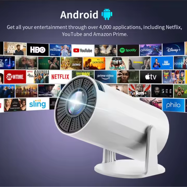 Proyector Portátil con Android 11, Mini Proyector 4k 1080P Full HD Soporte 200ANSI 8000L, Videoproyector WiFi 5G BT 5.0, Cine Proyector 180 ° Se Puede Girar para TV Stick - 1