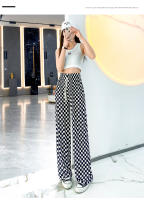 Pantalones Anchos Para Mujer Verano Finos Cintura Alta Drapé Versátil Seda Hielo Cuadros Frescos Pantalones Rectos De Pierna Larga - details 0