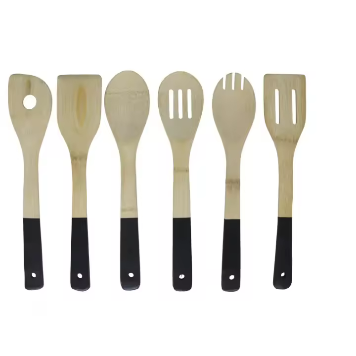 Gissed-Set de Utensilios de Cocina de Bambú – 6 Piezas con Mangos Antideslizantes - 1