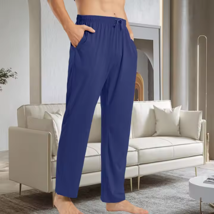 ​ ​ Conjunto de pijama de poliéster y spandex de color liso para hombre, ropa de dormir de salón con bolsillos, ropa interior elástica para el hogar y ajuste cómodo ​ ​ - 1