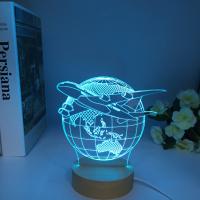 Lámpara De Noche LED 3D De Avión Saliendo De La Tierra Con Base Redonda De Madera Para Decoración De Dormitorio Regalo De Cumpleaños Para Niños Decoración Navideña - details 7