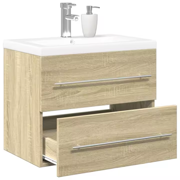 vidaXL Set de muebles de baño 2 pzas madera contrachapada roble Sonoma - 1