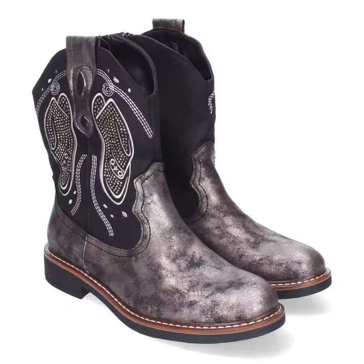 PuntoSalao Botas planas estilo vaqueros para mujer color negro 7925 - 1