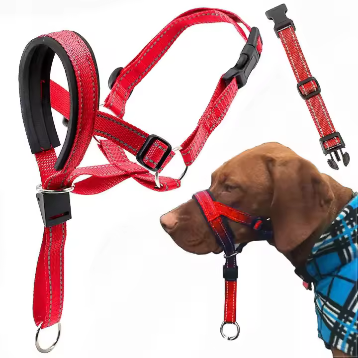 Dog Head Halter with Safety Strap, Dog Head Collar with Reflective Strap, No-Pull Dog Collar Adjustable Dog Harness Training - 1