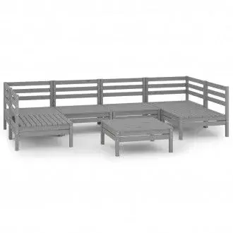 VIDAXL 3083401 juego de mesa y sillones para jardín de 6 plazas de madera de pino maciza gris - 1