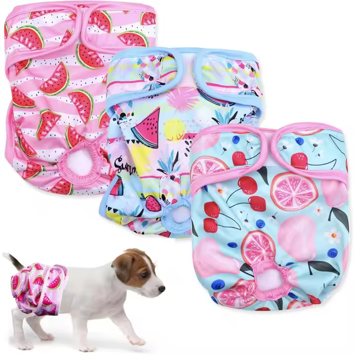3PCS Female Pet Dog Cat Nappies Set,Washable Sanitary Wraps Panties for Puppy Reusable Nappies Super Absorbent Diapers for Small Medium Large Incontinence Dog - 1