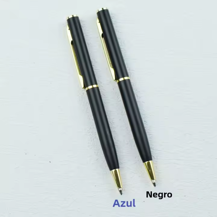 2pcs/Set Bolígrafos De Punto Fijo De Metal Mini Con Recarga Azul Y Negra Dual Portátiles Para Escuela Oficina Viaje - 1