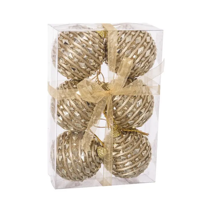 Gerimport Set 6 Bolas Navidad Diamantes Oro 6 Cm - Adornos Navideños - 1