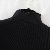 Suéter De Mujer Con Volantes Y Cuello Bajo Largo Manga Larga Tejido Básico Solido Rayado Para Otoño Invierno Top Casual - details 5