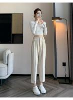 Pantalones De Trabajo Mujer Estilo Casual Cintura Alta Botones Talla Grande Color Caqui Largo Hasta El Tobillo Trasero Ancho - details 44