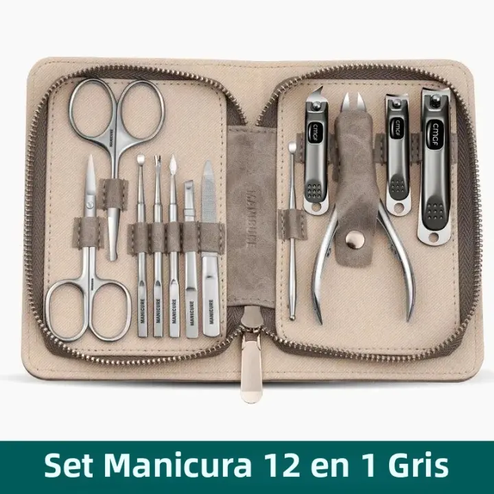 Set De Manicura Con Cuero Genuino De Vaca De Alta Calidad En Color Morandi Grey Kit De Tijeras De Uñas Para Regalar a Amigos Y Familia - 1