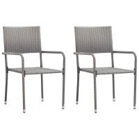 vidaXL Sillas comedor de jardín apilables 2 uds ratán sintético en color Negro/Gris | cómodas modernas ergonómicas para comedor cocina salón hogar - details 1