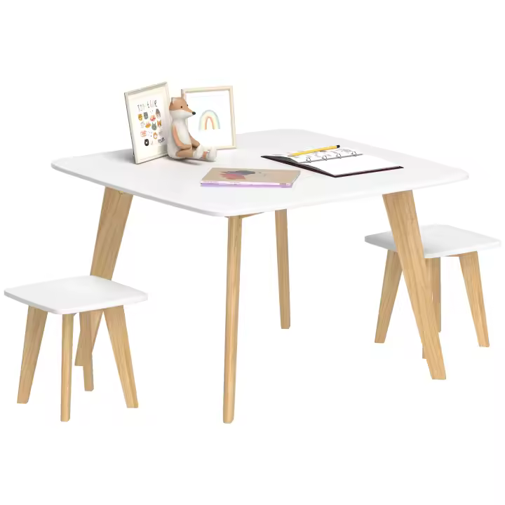 AIYAPLAY Mesa para niños con 2 sillas, juego de 3 piezas de mesa y sillas para niños, mesa de actividades y juegos con sillas para sala de juegos, dormitorio y guardería, niños y niñas de 3 a 8 años, color blanco - 1