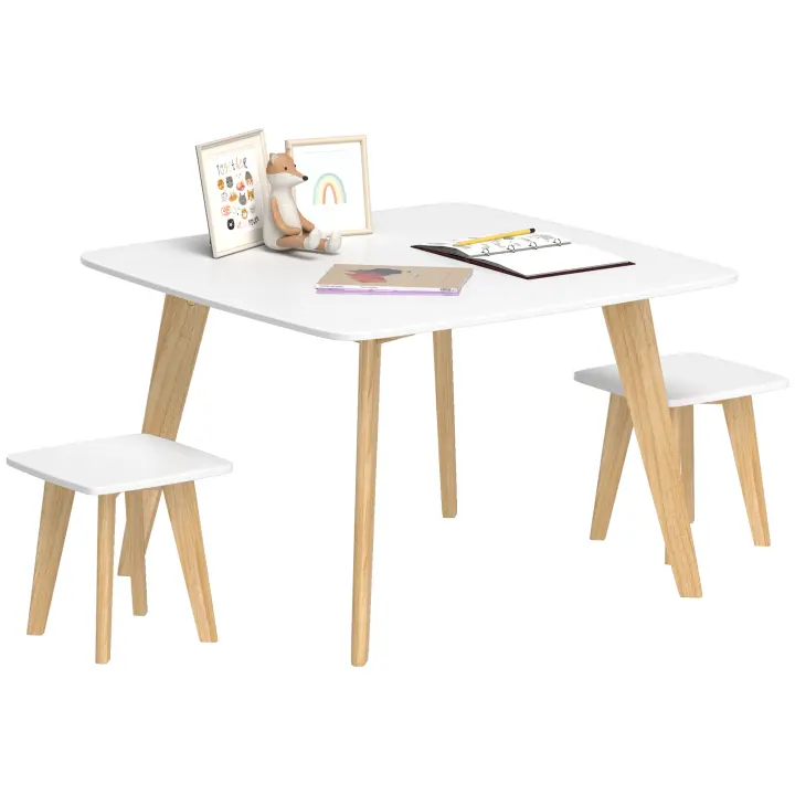 AIYAPLAY Mesa para niños con 2 sillas, juego de 3 piezas de mesa y sillas para niños, mesa de actividades y juegos con sillas para sala de juegos, dormitorio y guardería, niños y niñas de 3 a 8 años, color blanco - 1