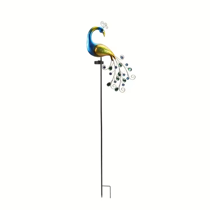 Decoración De Jardín Peacock De Metal Con Luces LED Solares Escultura Decorativa Para Paisaje Exterior Instalación Por Montaje - 1