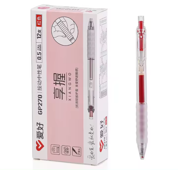 Lápices De Gel Recargables Y Retráctiles Aihao GP270 Con Agarre Suave Gran Capacidad 0.5mm Punto Fino Pack De 6 (Rojo) - 1