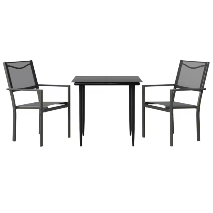 vidaXL Juego de comedor para jardín 3 piezas acero y textilene negro - 1