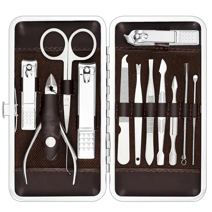Kit de manicura y pedicura, cortaúñas, herramientas para uñas con lujoso estuche de viaje, juego de 12 (cortaúñas 12 piezas) - 1