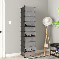 Organizador de zapatos modular, color blanco o negro, zapatero elegante con 10 estantes ajustables, apilable, con puerta - details 21