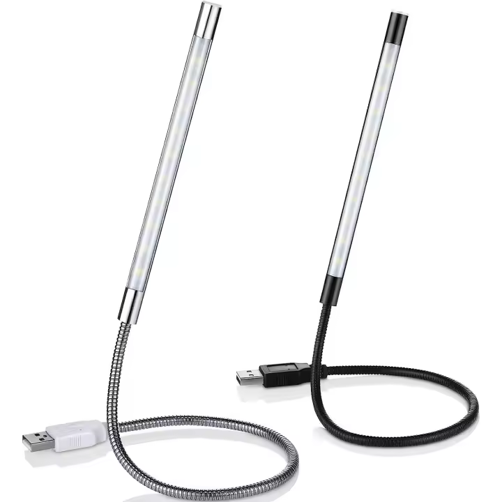 Paquete de 2 luces de lectura LED USB, lámpara de libro USB Flexible, luz LED regulable por USB, lámpara táctil de cuello de cisne, negro y plateado - 1