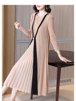 Vestido Plisado Estilo Miyake Para Mujer Nueva 2025 Color Sólido Falso Dos Piezas Cuello Redondo Manga Larga Talla Grande Suelta Falda Plisada - details 9
