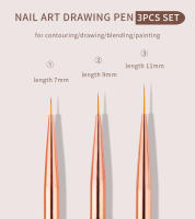 Kit De Pinceles Para Uñas Rose Gold 3Pcs Set De Dibujos Con Gel UV Línea Para Diseño De Flores Y Rayas Herramientas De Manicura 7/9/11mm - details 2