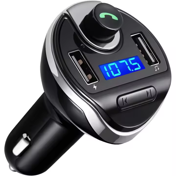 Transmisor FM Bluetooth Adaptador Estéreo para Automóvil Reproductor de MP3 Manos libres with Microfono Cargador inalámbrico para Automóvil with 2 Puertos USB 5 V/2,1 A Y 1 A Manos libres (Negro) - 1
