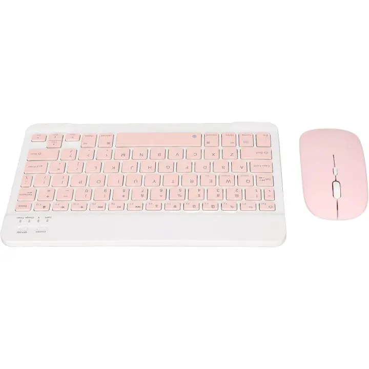 Teclado y ratón inalámbricos, teclado Bluetooth de 10 pulgadas con carga USB, teclado inalámbrico ultrafino y silencioso con ratón para PC y portátil (azul cielo) - 1