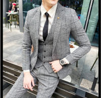 Traje De 3 Piezas Estampado De Rayas Y Cuadros De Alta Calidad - Traje Elegante Para Bodas Y Negocios Estilo Británico Con Chaleco Y Pantalones - details 9