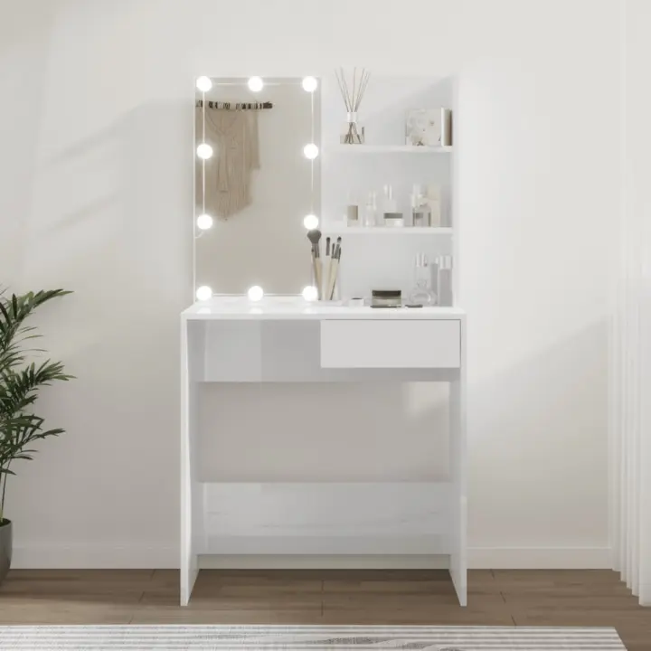 vidaXL Tocador con LED blanco brillante 74,5x40x141 cm - 1