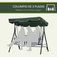 Outsunny Columpio de Jardín de 3 Plazas Balancín Exterior con Techo Ajustable y Marco de Acero para Balcón Terraza Patio Carga 200 kg 172x110x153 cm Verde - details 5