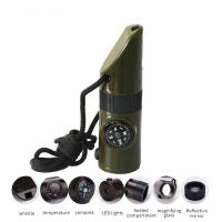 Silbato De Supervivencia Multifuncional 7-en-1 Portátil Con Compás Lente De Acero Y Espejo De Señal Termómetro Y Linterna - details 2