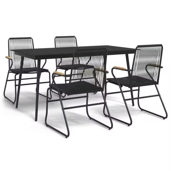 VidaXL Conjunto de jardín Bolonia 4 sillas + mesa de comedor negro - 1
