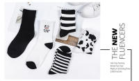 Calcetines De Grueso Estilo Casual Para Mujer Con Estampado De Vaca Divertida Blancas Y Negras Moda Callejera Patrón De Animales - details 5