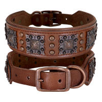 Collar De Cuero Genuino Para Perros Medianos Y Grandes Con Espinas Ajustable Para Pitbull Bulldog Collar De Mascota Con Colgante Para Todas Las Estaciones - details 4
