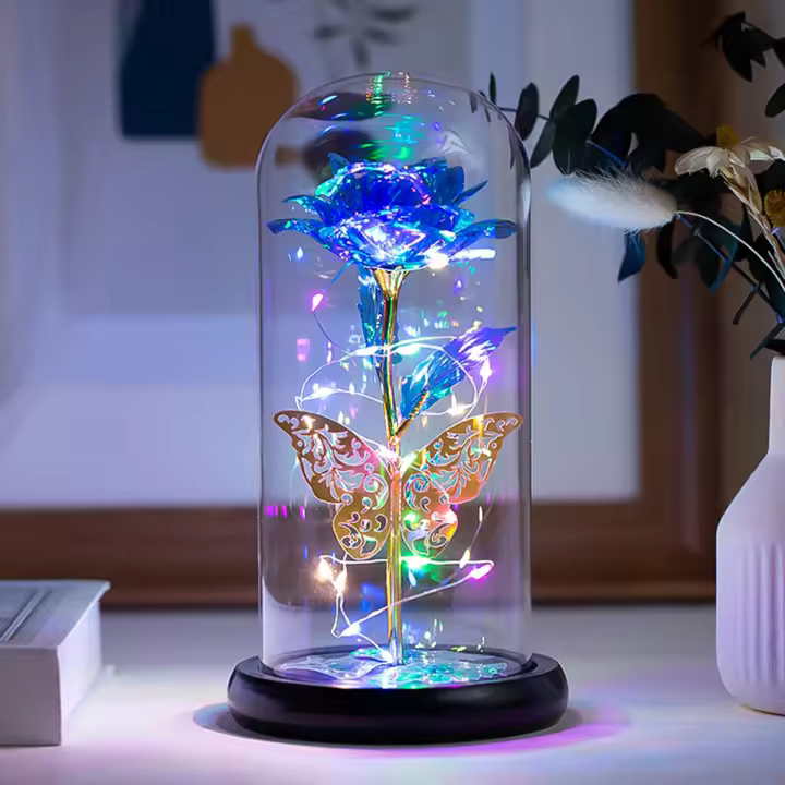 Lámpara De Rosas Artificiales Con LED Colores Y Mariposa En Vidrio Batería Regalos Para Bodas Decoración De Ambiente - 1