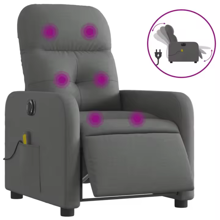 vidaXL Sillón reclinable de masaje eléctrico tela Gris claro, Gris oscuro, Negro Sillon Dormitorio Sillon Comodos Silla Relax Sillón Sofá - 1