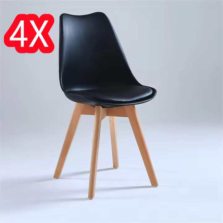 Juego de 4 sillas tulipán con patas de madera, mueble estilo nórdico medieval, con asiento acolchado de cuero sintético, para escritorio, comedor, dormitorio, balcón o restaurante BAR hosteleria, OFICINA Mesa de comedor nórdica  cocina, BLANCO - 1