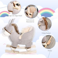HOMCOM Caballito de Balancín en Forma de Asno Caballo Balancín para Bebé de +18 Meses con Manillar Cinturón de Seguridad y Reposapiés Felpa Suave 61x34x58 cm Gris - details 3