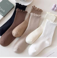 Calcetines De Mujer Estilo Coreano Nuevos De Color Sólido Kawaii Para Niñas Calcetines Transpirables De Alta Calidad Con Volante - details 9