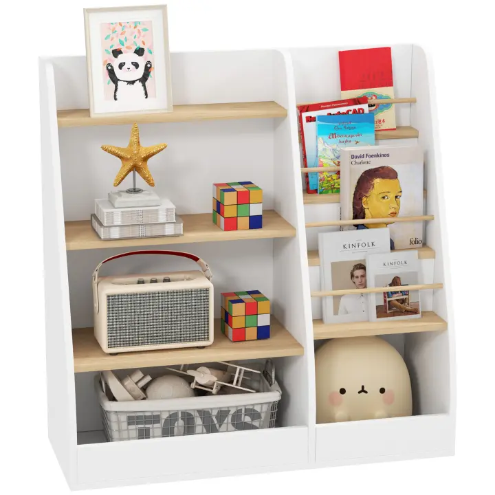 AIYAPLAY Librería Infantil Estantería para Libros Infantil de 4 Niveles Estantería Infantil con 4 Estantes y Compartimentos para Guarderías Habitación Infantil Blanco - 1