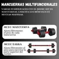 AWIKU - Mancuernas Ajustables 2 en 1 de 7.5kg - 10kg - 15kg - 20kg - Barra de Unión de 40cm Incluida - Set de Pesas + Barra - details 2