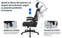 Silla de Oficina Ergonomica Silla Reposabrazo Ajustable Silla Oficina Trabajo con Reposacabeza Silla Giratoria Negro - details 5