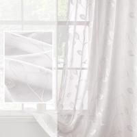 Cortinas Salon Modernas con Bordado de Hojas 2 Piezas, Lindas Cortinas Visillos Dormitorio Matrimonio con Ojales, Cortinas Translucidas Salón con Hojas Motivos Blanco - details 1