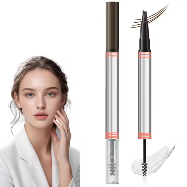 Lápiz de cejas 2 en 1 con gel, 2 lápices mágicos impermeables para cejas, lápiz de microblading 3D de doble punta con 4 puntas y pincel, lápiz de tatuaje natural de larga duración (marrón oscuro) - 1