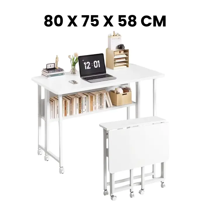 MAGIC SELECT Escritorio Plegable con Ruedas. Mesa Multifuncional con Estanteria, Mesa Plegable para Ordenador, Mesa de Estudio, Escritorio Compacto y Movible para Oficina, Casa, Computadora. - 1