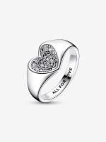 Pandora - Anillo de Sello with pavé de corazón radiante - Plata de Lei - details 1